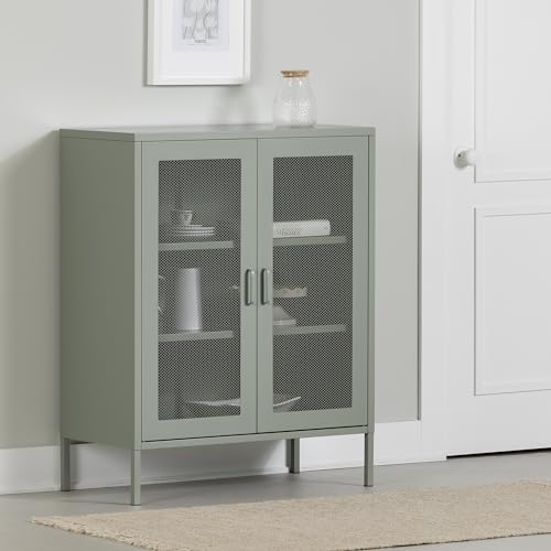 South Shore Eddison Metal Mesh 2-Door Storage Cabinet, Sage Green South Shore