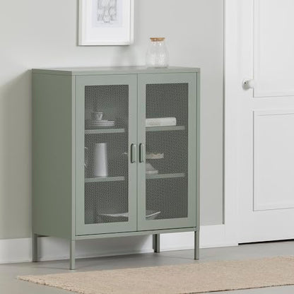 South Shore Eddison Metal Mesh 2-Door Storage Cabinet, Sage Green - WoodArtSupply