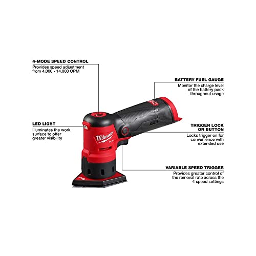 Milwaukee 2531-20 12V Brushless Cordless Orbital Detail Sander (Tool Only) Red and Black