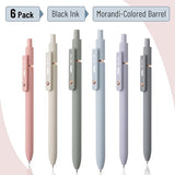 Mr. Pen- Retractable Gel Pens with Rose Gold Ring and Ball, 6 Pack, Morandi Barrels, Japanese Black Gel Pens, Fast Dry, Gel Pens Fine Point 0.5mm, Mr. Pen