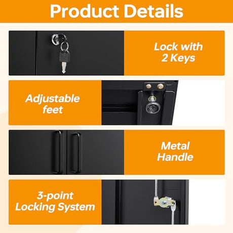 STANI Metal Garage Storage Cabinet with Lock, 71" Steel Lockable File Cabinet, Locking Steel Storage Cabinet with 4 Adjustable Shelves for Home, STANI
