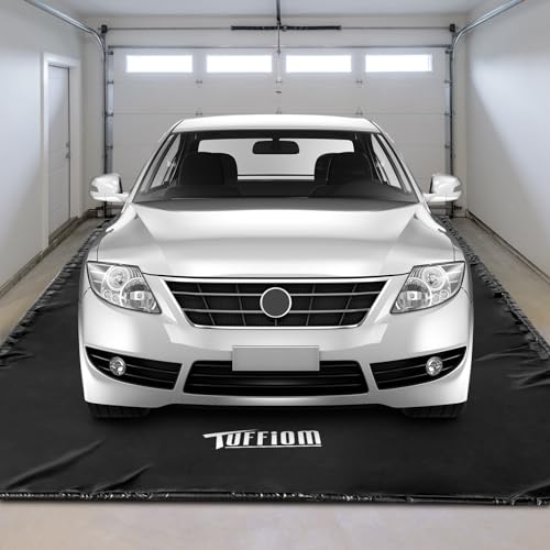 TUFFIOM 9'x 20' Containment Mat w/Squeegee, Garage Floor Mats for Under Car, Heavy Duty Waterproof Car Parking Mats for Snow Ice Rain Mud Oil TUFFIOM