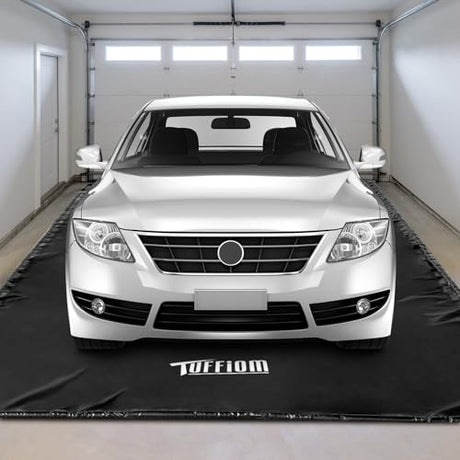 TUFFIOM 9'x 20' Containment Mat w/Squeegee, Garage Floor Mats for Under Car, Heavy Duty Waterproof Car Parking Mats for Snow Ice Rain Mud Oil TUFFIOM