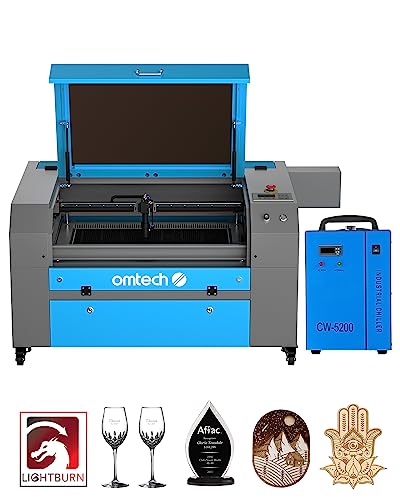 OMTech 80W CO2 Laser Engraver with LightBurn & Water Chiller, 20"x28" Laser Engraving Cutting Machine with 4 Way Pass Through Air Assist Caster