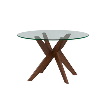 Steve Silver Amalie 48" Round Glass Top Walnut Base Dining Table