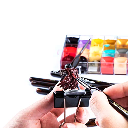 Transon Artist Detail Paint Brushes with Case 15pces for Model Miniature Painting, Nylon, Dark Brown TRANSON