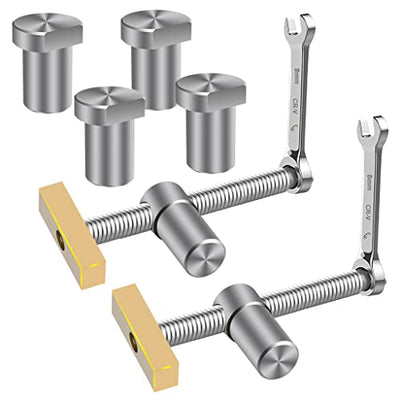 2PCS 3/4 Inch Bench Dog Clamps, Woodworking Clamps with 4 Bench Dogs, CNC Precision Machining Bench Dog with 2 Ratchet Wrenches, Low Profile Design