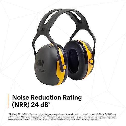 3M Peltor X2A Over-the-Head Ear Muffs, Noise Protection, NRR 24 dB, Construction, Manufacturing, Maintenance, Automotive, Woodworking,Yellow 3M Personal Protective Equipment
