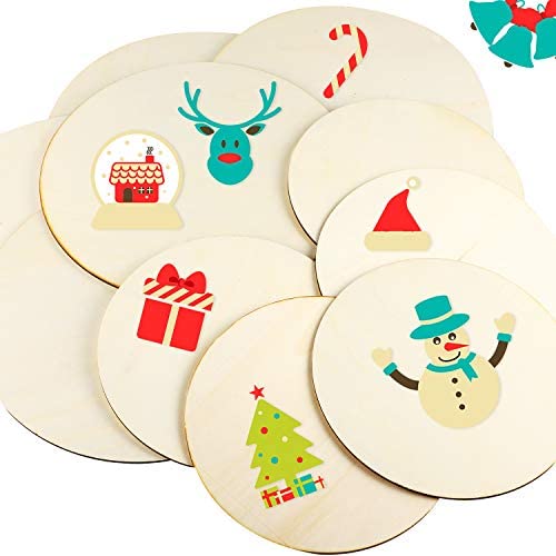 10 Pieces 6 Inch/ 8 Inch Unfinished Wooden Circles Round Wood for Crafts Christmas Blank Slices Discs for DIY Crafts Hanging Ornaments Painting and