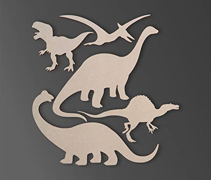 Wooden Dinosaurs for Kids Rooms Cutout (5 Pack) - Cutout, Home Decor, Unfinished and Available from 12 to 36 Inches - WoodArtSupply