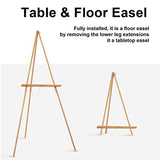 Falling in Art 65" A-Frame Tripod Easel Stand, Wooden Display Easel with Adjustable Canvas Holder, Floor Easel for Wedding Signs, Posters, Paintings, Falling in Art
