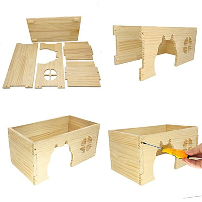 Wooden Guinea Pig Hideout, Chinchilla House, Baby Rabbit House, Dwarf Bunny Hut Hideout Wood, Small Animal Hideout for Rats, Hedgehog - WoodArtSupply