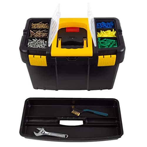 Portable Tool Box with Wheels - Stackable 2-in-1 Tool Chest with Fold-Down Comfort Handles, Tough Latches, and Removable Storage Trays by Stalwart - WoodArtSupply