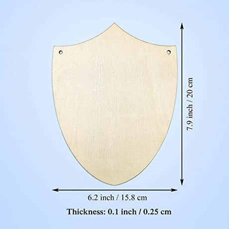 6pcs Wooden Shield Shapes Wood Sign Blank Hanging Wooden Plaque Unfinished Wood Cutouts DIY Craft Project Ornaments for Father's Day Halloween JANOU