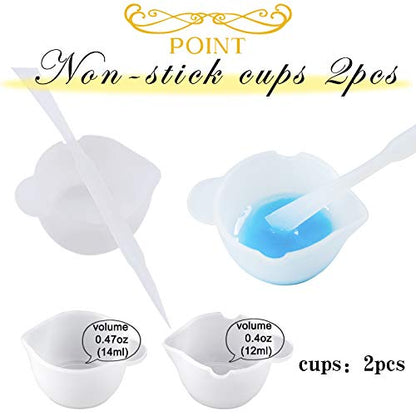 Epoxy Resin Casting Tools Set Silicone Measuring Cups, Round Mats, Stirring Stick and Spoon, 6-kit for Mixing UV Resins, Pigment, Paints