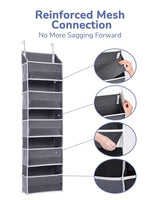 ULG 1 Pack Over Door Organizer with 5 Large Pockets 10 Mesh Side Pockets, 44 lbs Weight Capacity Hanging Storage Organizer with Clear Window Kids ULG