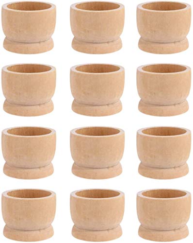 12-Pack Wooden Egg Cup Holders Unfinished Wooden Egg Stands for Kids Craft Easter Birthday Baby Shower Party Supplies - WoodArtSupply