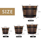 Adnee 4 Pack Wooden Whiskey Barrel Planters - 4 Sizes Wooden Bucket Barrel Garden Planters Set - Rustic Flower Planters Pots Container for Indoor Adnee