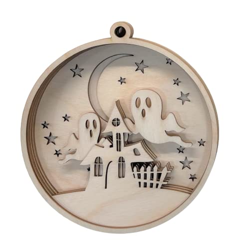 Haunted House Halloween Round Sign 6 Pieces Laser Cut Out Unfinished RND24 - WoodArtSupply