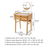 Dressing Table with Mirror and Drawers Bamboo Vanity with Stool Makeup Vanity Table Genuine Leather Handles Comfortable to Touch Silent Slide No QQB