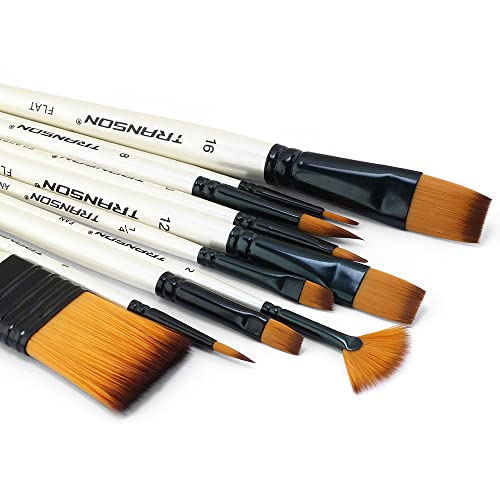 Transon Paint Brush Kit 10pcs Art Brushes and 1 Paint Spatula with Brush Case - WoodArtSupply