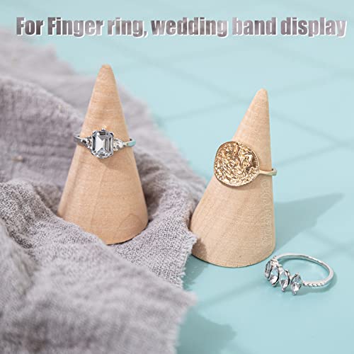 Framendino, 10 Pack Natural Wood Cone Ring Holder Finger Jewelry Display Stand Organizer for Jewelry Display DIY Craft (Tilted Shaped) Framendino