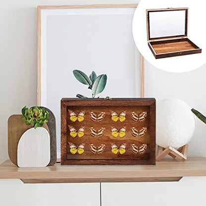 Cabilock Wood Glass Top Display Case Wooden Jewelry Display Case Storage Tray Collectibles Organizer Wood Keepsake Collector Storage Box with Metal