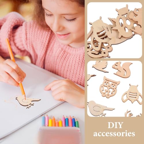 Operitacx 150pcs Unfinished Mini Wooden Ornaments Animal Theme Natural Wood Slices DIY Mini Wood Cutouts Ornaments Art Craft Classroom Decoration - WoodArtSupply