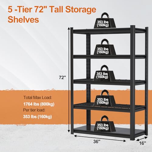 Gadroad 5 Tier Shelving Heavy Duty Storage Shelves Adjustable Garage Utility Shelf Rack Metal Shelving Unit Multipurpose Shelf Warehouse Basement - WoodArtSupply