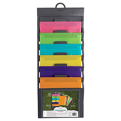 Samsill Cascading Wall File Organizer, Classrom Organization and Storage, 6 Removable Poly Hanging File Folders, Command Center Wall Organizer, Gray Samsill