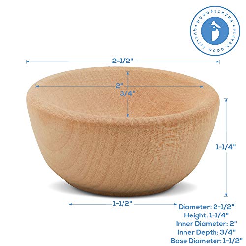Wooden Craft Bowls Unfinished 2-1/2 inch Set of 12, for Crafts, Sorting, & Artisan Boards | Spice/Nuts/Condiment Bowls, by Woodpeckers Woodpeckers