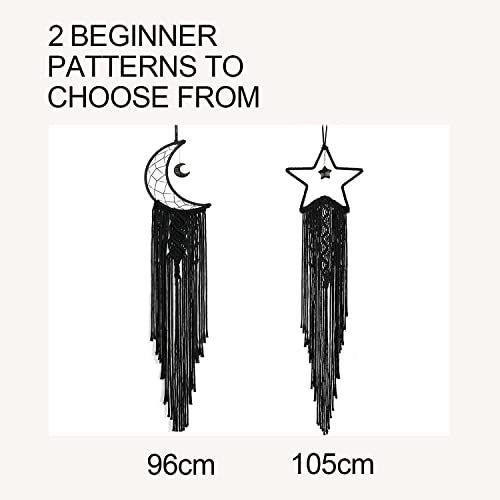 2 in 1 Macrame Kit, Black Moon+Star Macrame Kits for Adults Beginners,  Includes Macrame Cord and Instruction with Video, Macrame Wall Hanging