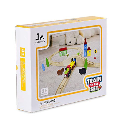 SainSmart Jr. Wooden Train Set for Toddler with Double-Side Train Tracks Fits Brio, Thomas, Melissa and Doug, Kids Wood Toy Train for 3,4,5 Year old - WoodArtSupply