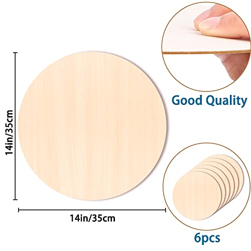 JOICEE 6PACK Wood Circles for Crafts，14 Inch Unfinished Wood Rounds Discs for Door Hanger Sign Blank, DIY Wooden Discs for Crafts Painting and