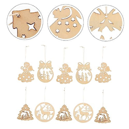 ABOOFAN 80 Pcs Christmas Ornaments Xmas Unfinished Hanging Slices Christmas Unfinished Wood Slices Christmas Wood Embellishments Wood Snowflake