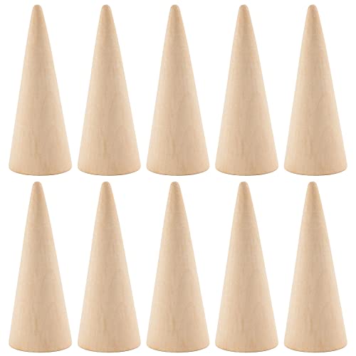 AUEAR, 10 Pack Wooden Cone Wood Ring Cone Display Holder Finger Jewelry Display Stand DIY
