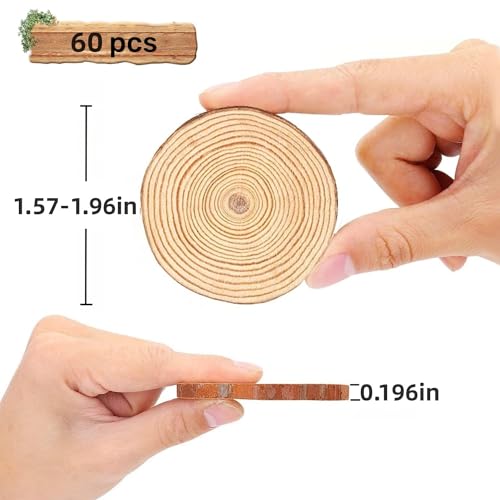 WEOPYCJ Unfinished Natural with Tree Bark Wood Slices,60 Pcs 1.5-2 Inches Wood Pieces Craft Wood kit Circles Crafts Christmas Ornaments DIY Crafts WEOPYCJ