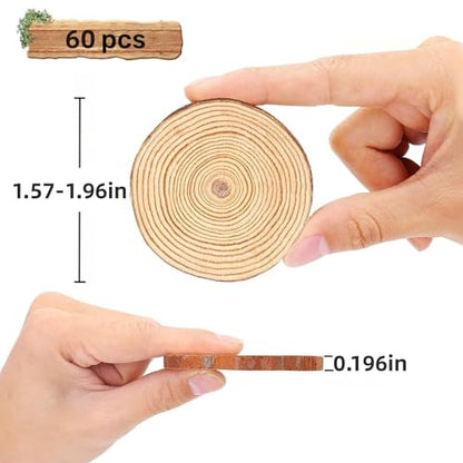 WEOPYCJ Unfinished Natural with Tree Bark Wood Slices,60 Pcs 1.5-2 Inches Wood Pieces Craft Wood kit Circles Crafts Christmas Ornaments DIY Crafts - WoodArtSupply