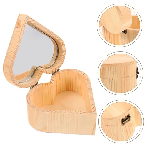 MAGICLULU Box Wooden Heart Box Wooden Gift Organizer Small Gift Container Jewelry Container Wood Heart Case Wooden Jewelry Cases Tabletop Mirror MAGICLULU