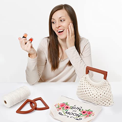 WEBEEDY Macrame Bag DIY Kit for Adults Macrame Kit for Beginners Macrame Purse DIY Kit for Women/Girl Macrame Handbag with Wooden Handle Hobbies WEBEEDY