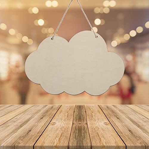 Creaides Cloud Wood Sign Cutout Wooden Cloud Shaped Sign DIY Crafts Hanging Ornament for Wreath Home Door Wall Art Decoration (7.9x5.2 In, 3 Pack) Creaides