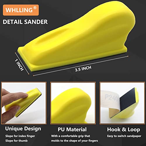 WHLLING Micro Detail Sander with 70PCS Sandpaper-Grit 80 120 180 240 320 400 600, 3.5”x 1”Micro Sanding Tools Detail Sander for Small Projects, WHLLING