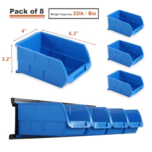 Wallmaster 8-Bin Storage Bins Garage Rack System 2-Tier Orange Tool Organizers Cube Baskets Wall Mount Organizations (Blue)
