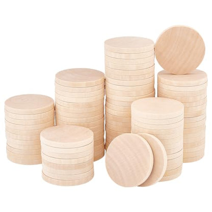 PH PandaHall 100PCS 2 Inch Natural Wood Slices, Unfinished Round Wooden Discs Round Wooden Tokens Wood Coins Wooden Circle Chips Small Blank Wooden