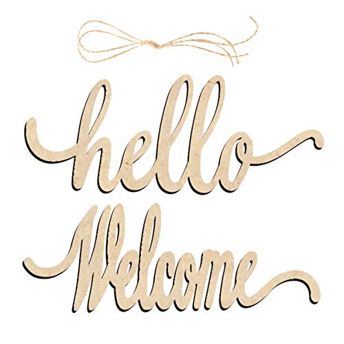 Hello Welcome Wood Sign Cutout Wooden Letter Sign DIY Block Words Decorative Signs for Wreath Home Door Wall Art Decoration Creaides