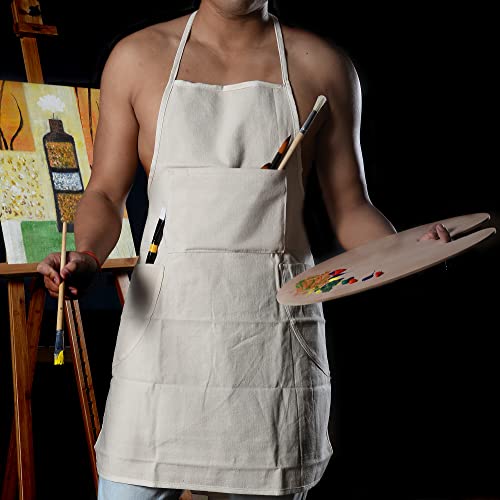 conda 100% Cotton Canvas Professional Bib Apron With 3 Pockets for Women Men Adults,Waterproof,Natural 31inch By 27inch conda