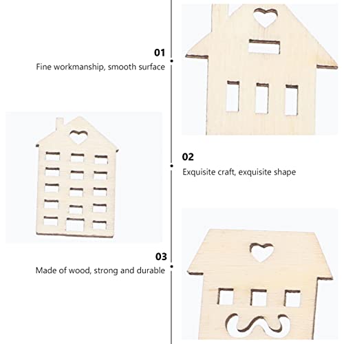 ABOOFAN Crafts Woodsy Decor Unfinished Wood Cutouts House Shaped Wooden Discs Slices Embellishments Party Decorations for Holiday Crafts DIY Projects - WoodArtSupply