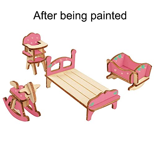 BOHS 34-Piece Dollhouse Furniture Set - Laser Cut Wooden 3D Puzzles - Miniature Doll House DIY Models and Accessories BOHS