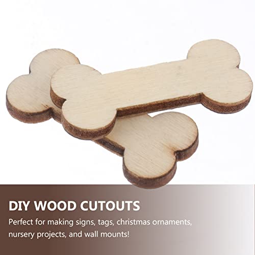 SEWACC Desk Decor Rustic Ornaments 50pcs Wooden Dog Bone Cutouts Unfinished Wood Dog Bone Slice Blank Bone Shaped Wood Ready to Paint Wood DIY Craft SEWACC