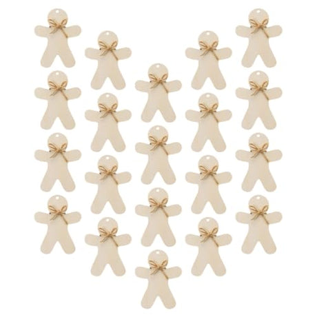 ABOOFAN 20 Sets Gingerbread Christmas Wooden Ornaments Unfinished Gingerbread Wooden Decorations Blank Gingerbread Man Shape Cutouts Embellishment ABOOFAN